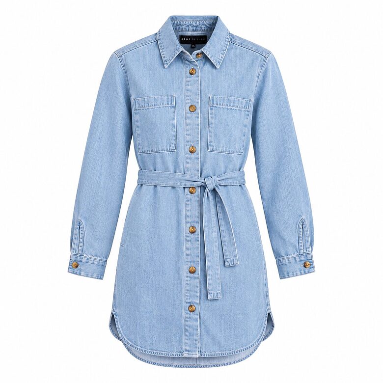 ASOS DESIGN gaiši zila džinsa stila kreklkleita ar jostu