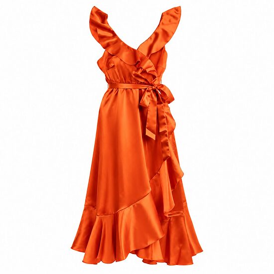 Little Mistress sieviešu oranža satīna kleita ar volāniem